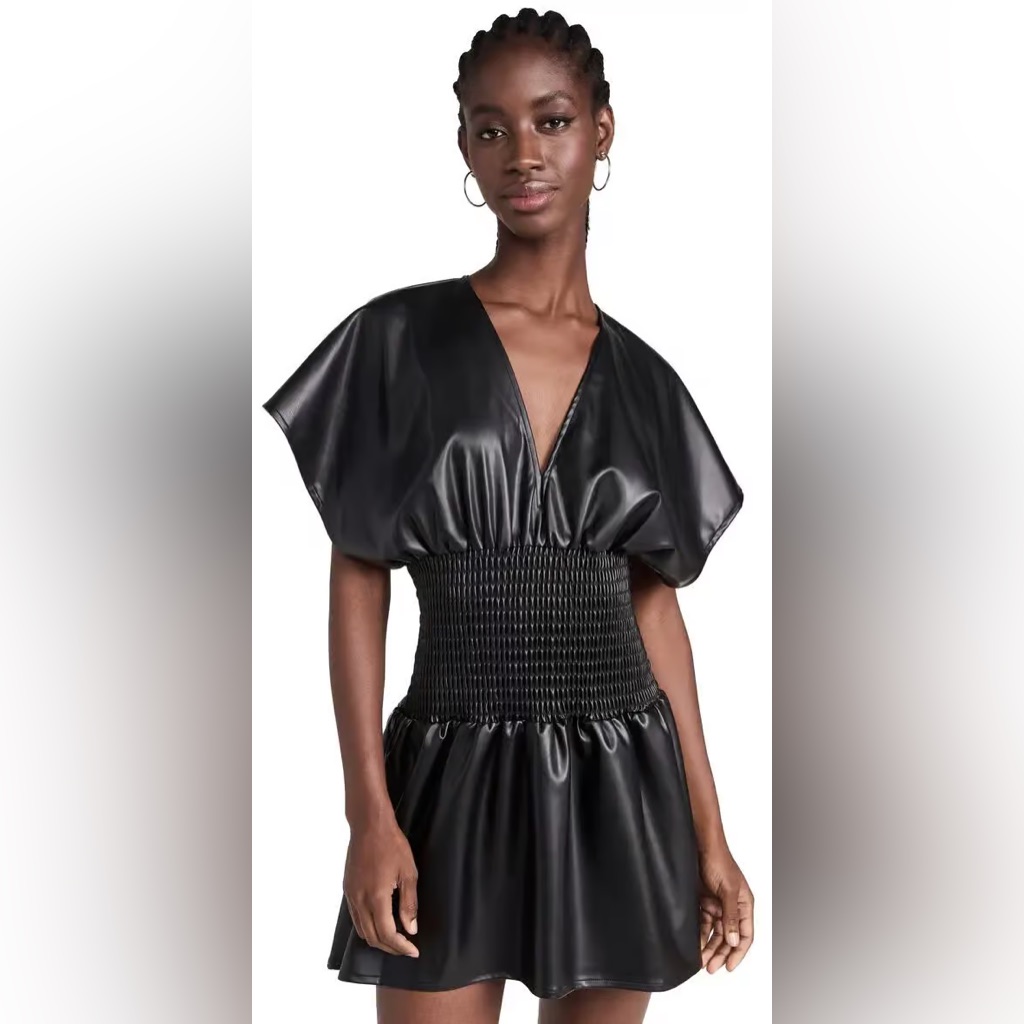 Misa Moana Coctail Dress Black Faux Leather Elegant Dress Medium Nwt